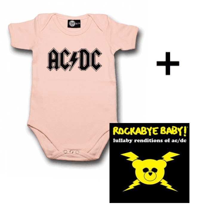 Baby rock giftset AC/DC Baby Grow Logo Pink & CD